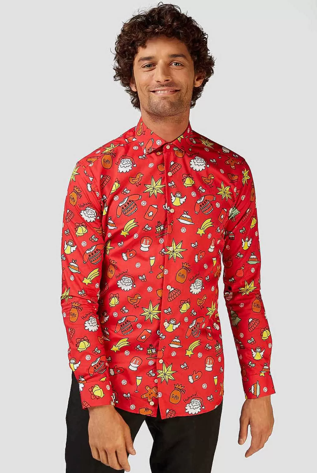 OppoSuits Casual Overhemden^Christmas Doodle Red